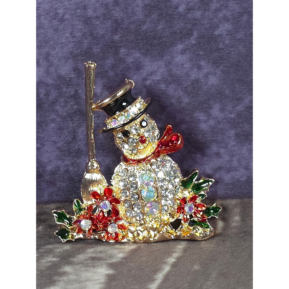 Sparkling Snowman Pin Brooch  Rhinestone Christmas Holiday Jewelry‎ Women